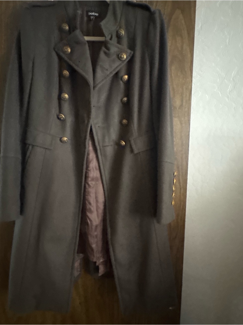 bebe women’s Dark Brown Double-Breasted Military Pea Coat